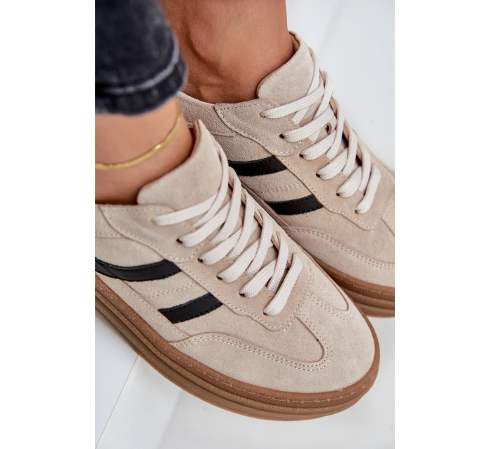 Semišové tenisky na platformě béžové Zazoo N1176
