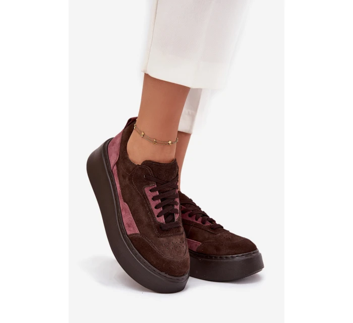 Dámské tenisky z pravé semiše na platformě Zazoo N1265S3 čokoládové