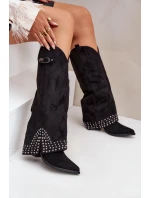 Kozačky s ohrnutým svrškem na podpatku černé Iveliri