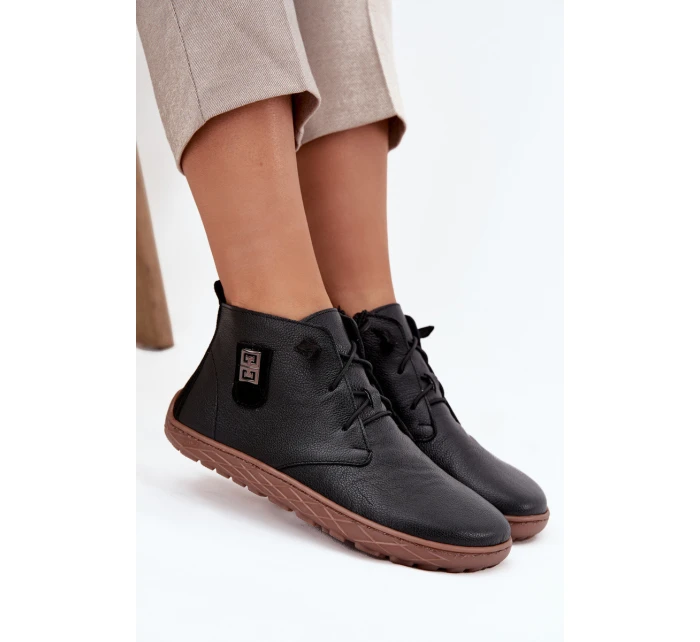 Dámské kožené barefoot polobotky s ozdobným detailem Zazoo – černé