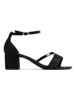 Luxusní  sandály dámské černé na širokém podpatku