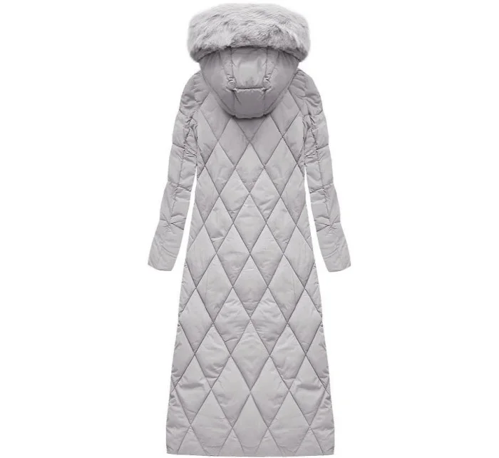 Šedá dlouhá dámská zimní bunda s kapucí model 21242127 - Libland