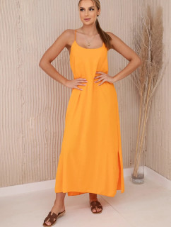 Dlouhé šaty bez ramínek pomeranč