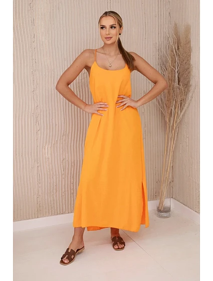 Dlouhé šaty bez ramínek pomeranč