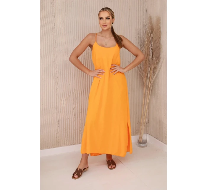 Dlouhé šaty bez ramínek pomeranč