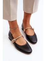 Dámské kožené baleríny na plochém podpatku model 21651882 černé - Laura Messi