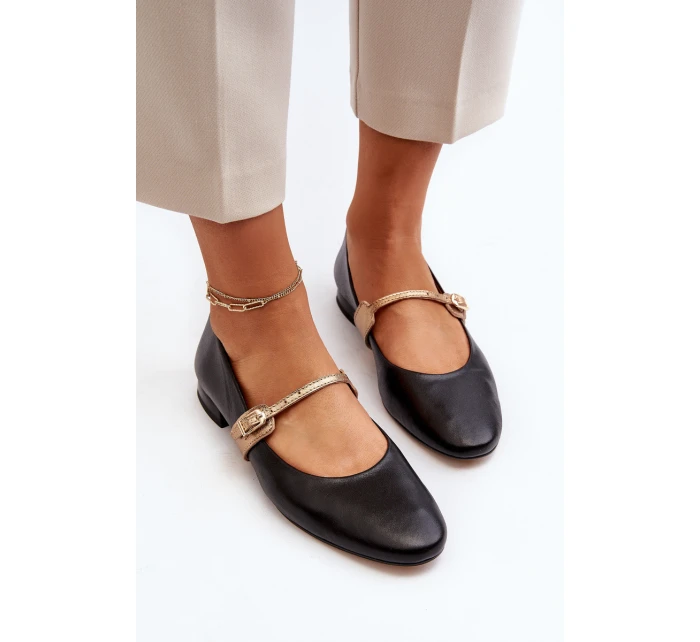 Dámské kožené baleríny na plochém podpatku model 21651882 černé - Laura Messi