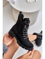 Zateplené kotníkové boty s ozdobným šněrováním model 21675661 Černé - VINCEZA