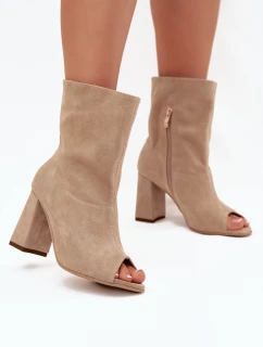 Semišové Boty Na Podpatku S  Béžové Zazoo model 21704113 - Boto