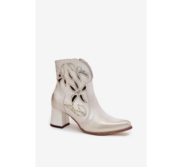 Kožené Prolamované Dámské Kotníkové Boty Na Podpatku  Zlatý model 21713208 - Zazoo