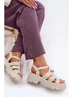 Kožené dámské sandály na platformě s vážkou Vinceza 79627 Béžové