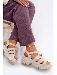 Kožené dámské sandály na platformě s vážkou Vinceza 79627 Béžové