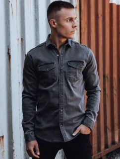 Pánská tmavě šedá džínová košile FashionStreet DX2588