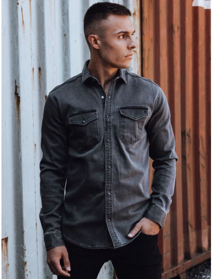 Pánská tmavě šedá džínová košile FashionStreet DX2588