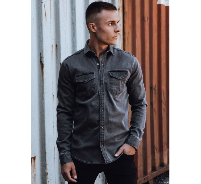 Pánská tmavě šedá džínová košile FashionStreet DX2588