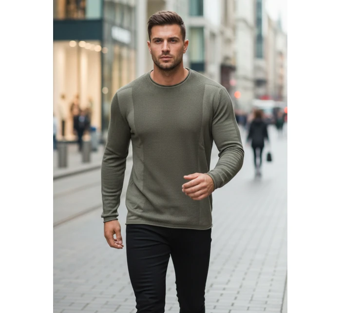 Pánský khaki svetr model 21995134 - FashionStreet Pánský khaki svetr model 21995134 - FashionStreet