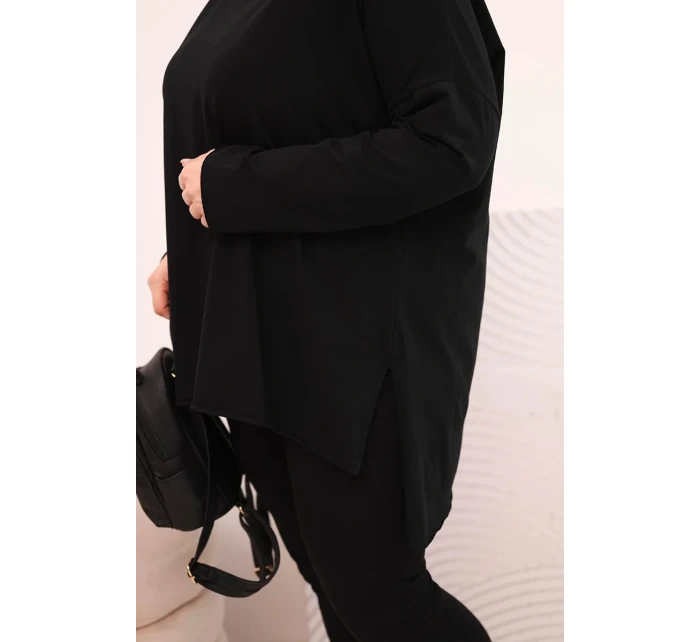 Dámská blůza Plus Size asymetrická s dlouhým rukávem černá