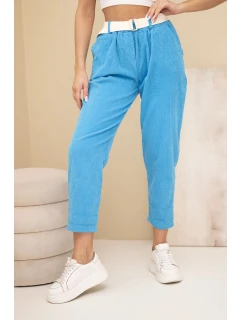 Dámské model 22010224 kalhoty s opaskem tyrkysové - K-Fashion