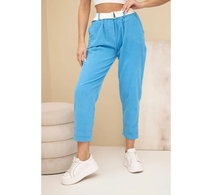 Dámské model 22010224 kalhoty s opaskem tyrkysové - K-Fashion Dámské model 22010224 kalhoty s opaskem tyrkysové - K-Fashion