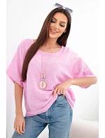 Dámská bavlněná oversize halenka s krátkým rukávem bonbónově růžová Dámská bavlněná oversize halenka s krátkým rukávem bonbónově růžová