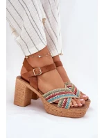 Kožené Sandály Na Podpatku S Pletením Na Páscích Hnědé Zazoo 40460 Kožené Sandály Na Podpatku S Pletením Na Páscích Hnědé Zazoo 40460