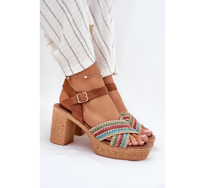 Kožené Sandály Na Podpatku S Pletením Na Páscích Hnědé Zazoo 40460 Kožené Sandály Na Podpatku S Pletením Na Páscích Hnědé Zazoo 40460