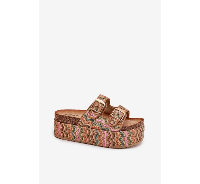 Dámské Sandály Na Masivní Platformě S Pletením A Přezkami Multikolor