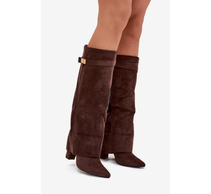 Kozačky Eko Podpatky Na Zip Zateplené  Čokoládové model 21704760 - Boto