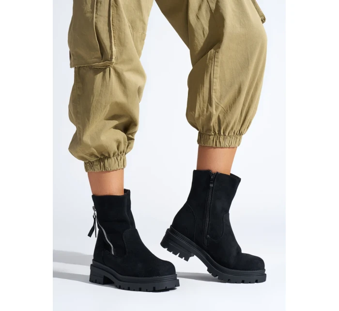 Praktické černé dámské kotníčkové boty platforma Praktické černé dámské kotníčkové boty platforma