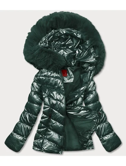 KRÓTKA KURTKA DAMSKA Z FUTERKIEM ZIELONA model 21244622 - YES!PINK