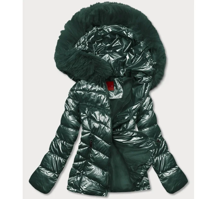 KRÓTKA KURTKA DAMSKA Z FUTERKIEM ZIELONA model 21244622 - YES!PINK