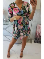 Květinové šaty s vázáním v pase černé Květinové šaty s vázáním v pase černé