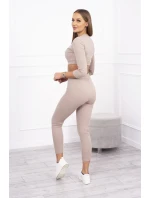 Pruhovaný komplet krátký top tmavě béžový Pruhovaný komplet krátký top tmavě béžový