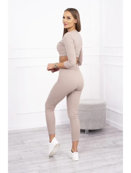 Pruhovaný komplet krátký top tmavě béžový Pruhovaný komplet krátký top tmavě béžový