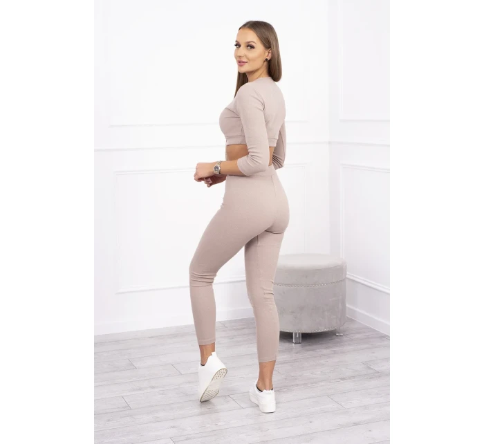 Pruhovaný komplet krátký top tmavě béžový Pruhovaný komplet krátký top tmavě béžový