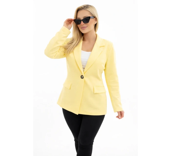 Dámská viskózová sako Plus Size s dlouhým rukávem a límcem žlutá