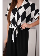 Dámský komplet viskózová košile s vázáním a kalhoty s gumou černý Dámský komplet viskózová košile s vázáním a kalhoty s gumou černý