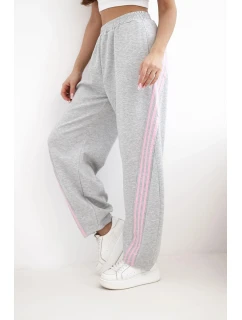 Dámské máslové kalhoty z viskózy s lampasem šedé