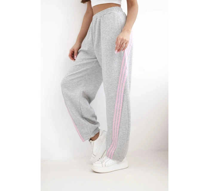 Dámské máslové kalhoty z viskózy s lampasem šedé