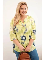 Dámská bavlněná halenka Plus Size s květinovým vzorem světle zelená