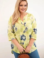 Dámská bavlněná halenka Plus Size s květinovým vzorem světle zelená