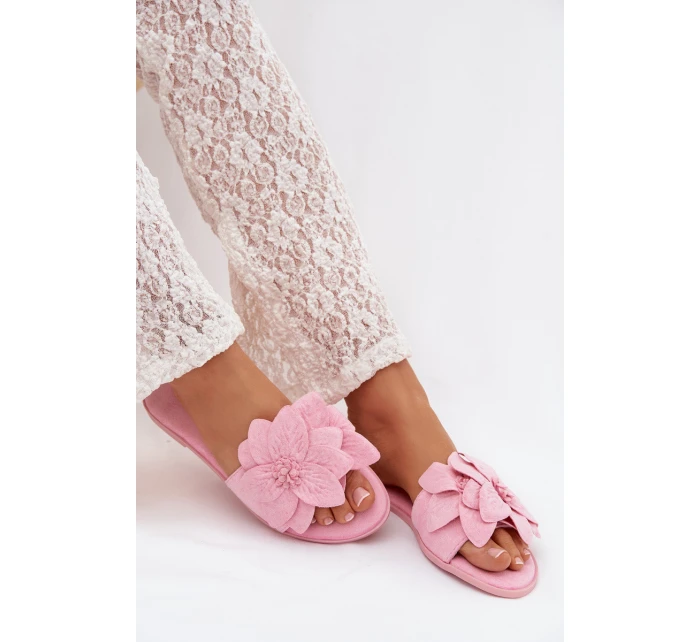 Dámské ploché pantofle s ozdobnými květinami Růžové Elzoria