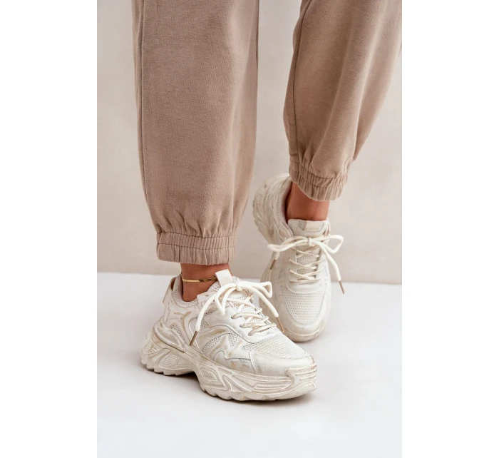 Dámské tenisky s odřením na platformě béžové Seladwen