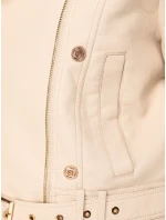 Ramoneska damska skórzana z zamkami beżowa FashionStreet TY5643