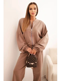 Dámská souprava bavlněná s širokými nohavicemi a mikinou na zip fango