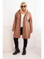 Dámská mikina Plus Size zateplená s kapucí a zipem hnědá Dámská mikina Plus Size zateplená s kapucí a zipem hnědá
