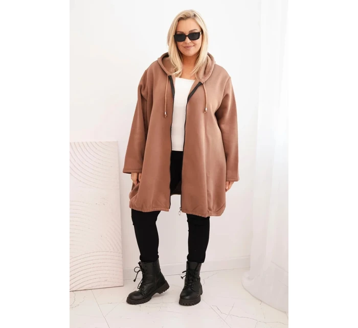 Dámská mikina Plus Size zateplená s kapucí a zipem hnědá Dámská mikina Plus Size zateplená s kapucí a zipem hnědá