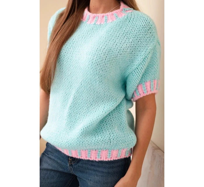 Dámský svetr s krátkým rukávem a kontrastním lemem mátový Dámský svetr s krátkým rukávem a kontrastním lemem mátový