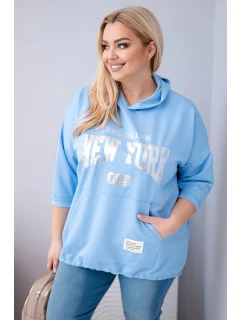 Dámská mikina ve velikosti Plus z viskózy s kapucí a model 22011800 kapsou modrá - K-Fashion