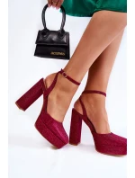 Dámské sandály třpytivé na podpatku Tmavě růžove Rosel Dámské sandály třpytivé na podpatku Tmavě růžove Rosel